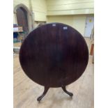 A mahogany tilt top breakfast table, 103 cm diameter In need of extensive restoration, various