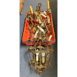 A gilt metal ceiling light, and other lighting (box)