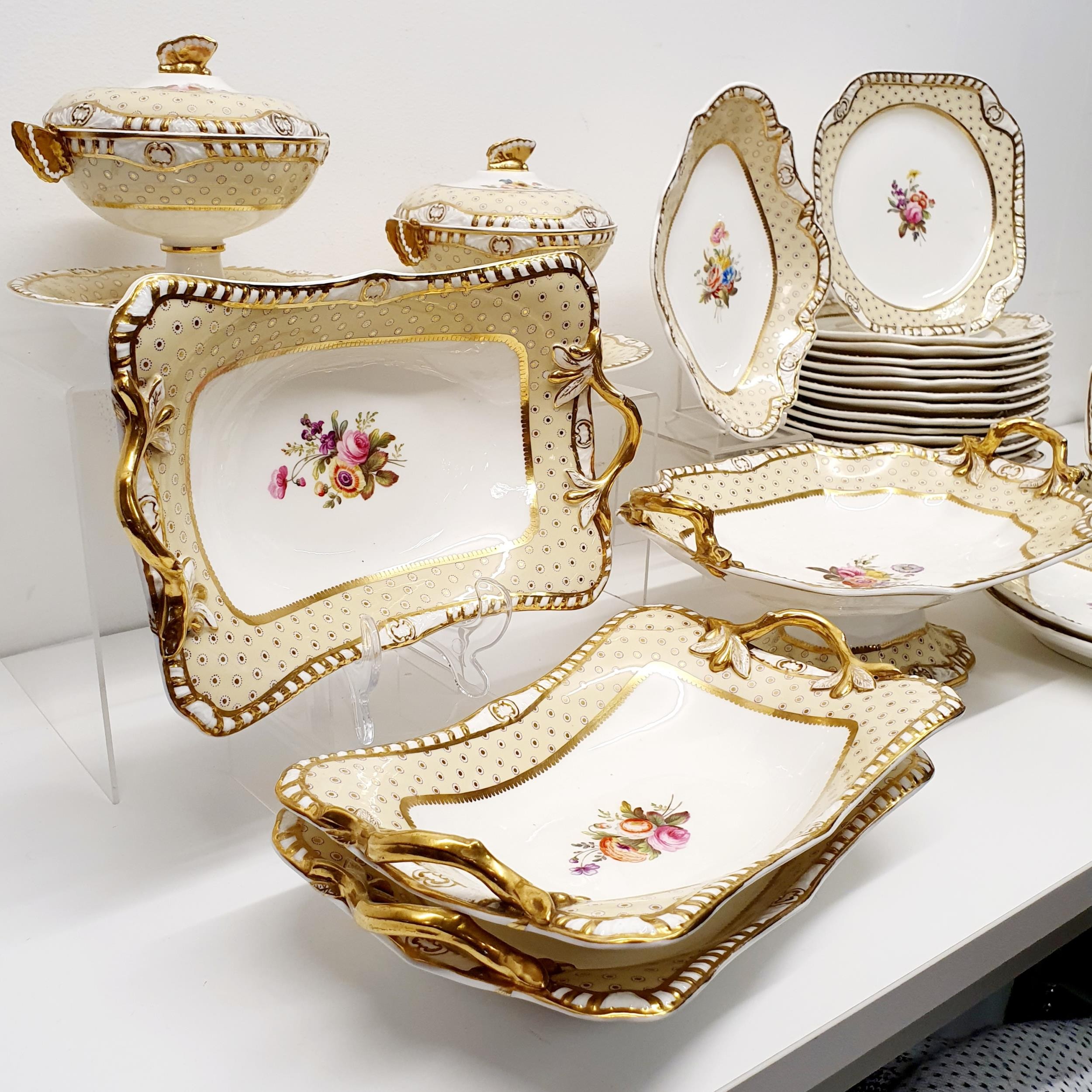 A 19th century Spode part dessert service, with a yellow border, centre decorated flowers, - Image 2 of 9