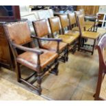 A set of eight oak and leather dining chairs (6 + 2)