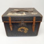 A vintage hat box, with various paper labels, 38 cm wide