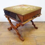 A 19th century mahogany X framed stool, with tapestry panel seat, 50 cm wide