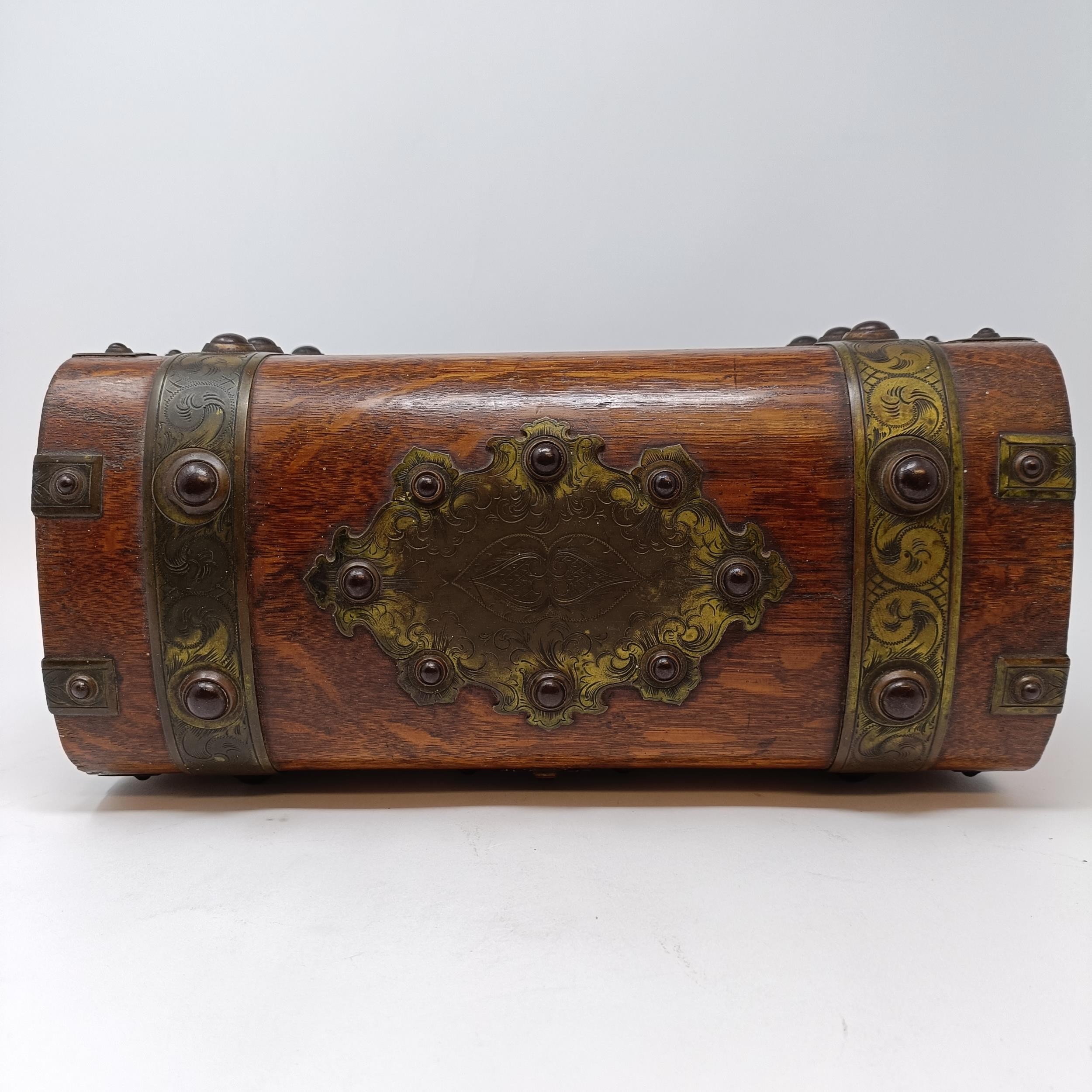 *** Withdrawn***A 19th century oak and brass bound tea caddy, with a hinge lid to reveal - Image 10 of 11