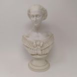 A parian bust of Princess Charlotte, Princess of Wales the wife of Prince Edward, 32 cm high Loss to