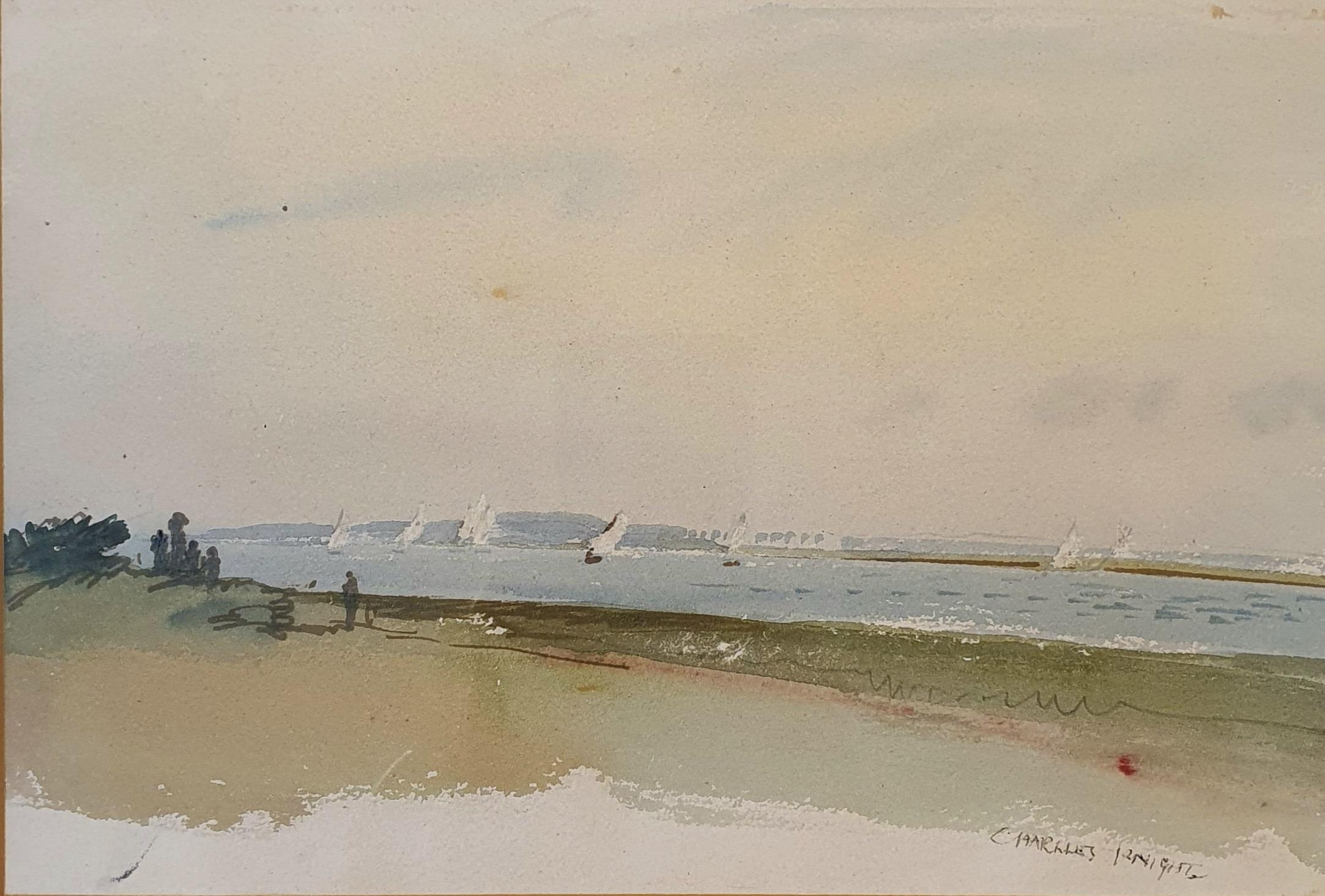 Charles Knight (British 1901-1990), a coastal landscape, watercolour, signed, 17 x 27 cm