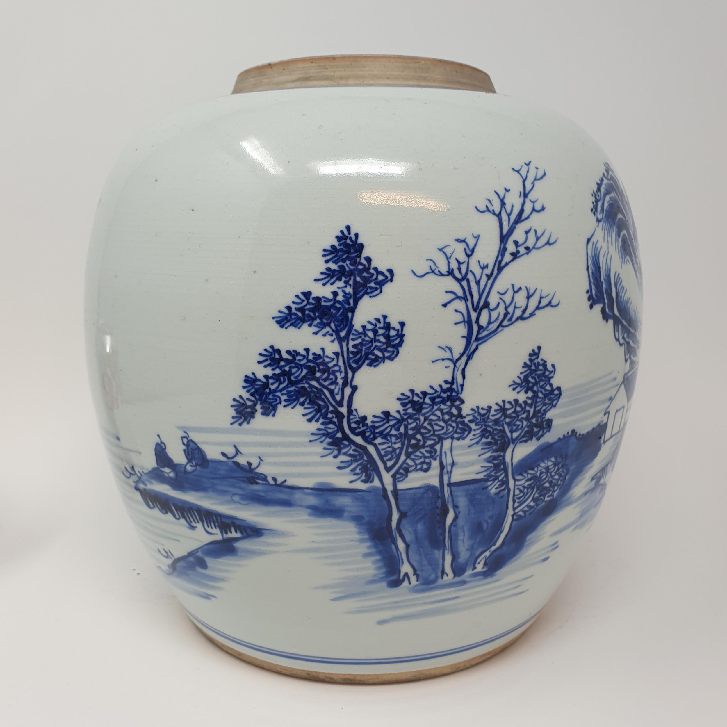 A Chinese blue and white ginger jar, decorated a landscape, 25 cm high Lacking a lid and hairline - Image 6 of 10