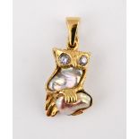 An 18ct gold, baroque pearl and diamond set owl pendant Provenance: From a large single owner