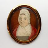 A 19th century portrait miniature of an old lady, in a gilt metal frame, 7 x 6 cm, Ivory Exemption
