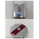 A George V silver compact, with red and blue enameled top, and crest for the Royal Engineers, and