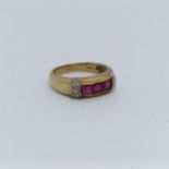 An 9ct gold, ruby and diamond ring, ring size O