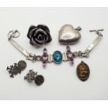 A silver coloured metal filigree bracelet, and assorted other jewellery