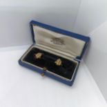 A pair of 9ct gold and seed pearl Royal Naval earrings, in the form of crowns, in a vintage jewelle