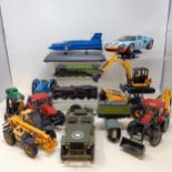 A Britains model of a tractor, No. 0031SF00 and assorted other model cars all unboxed (box)