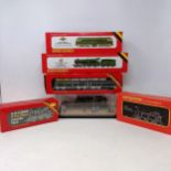 A Hornby OO gauge 4-0-4 locomotive and trailer No. R157, R074, R761, R052 and R041, all boxed, and a