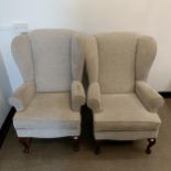 A pair of modern wingback armchairs, a nursing chair, a bed frame and a tub chair (5)