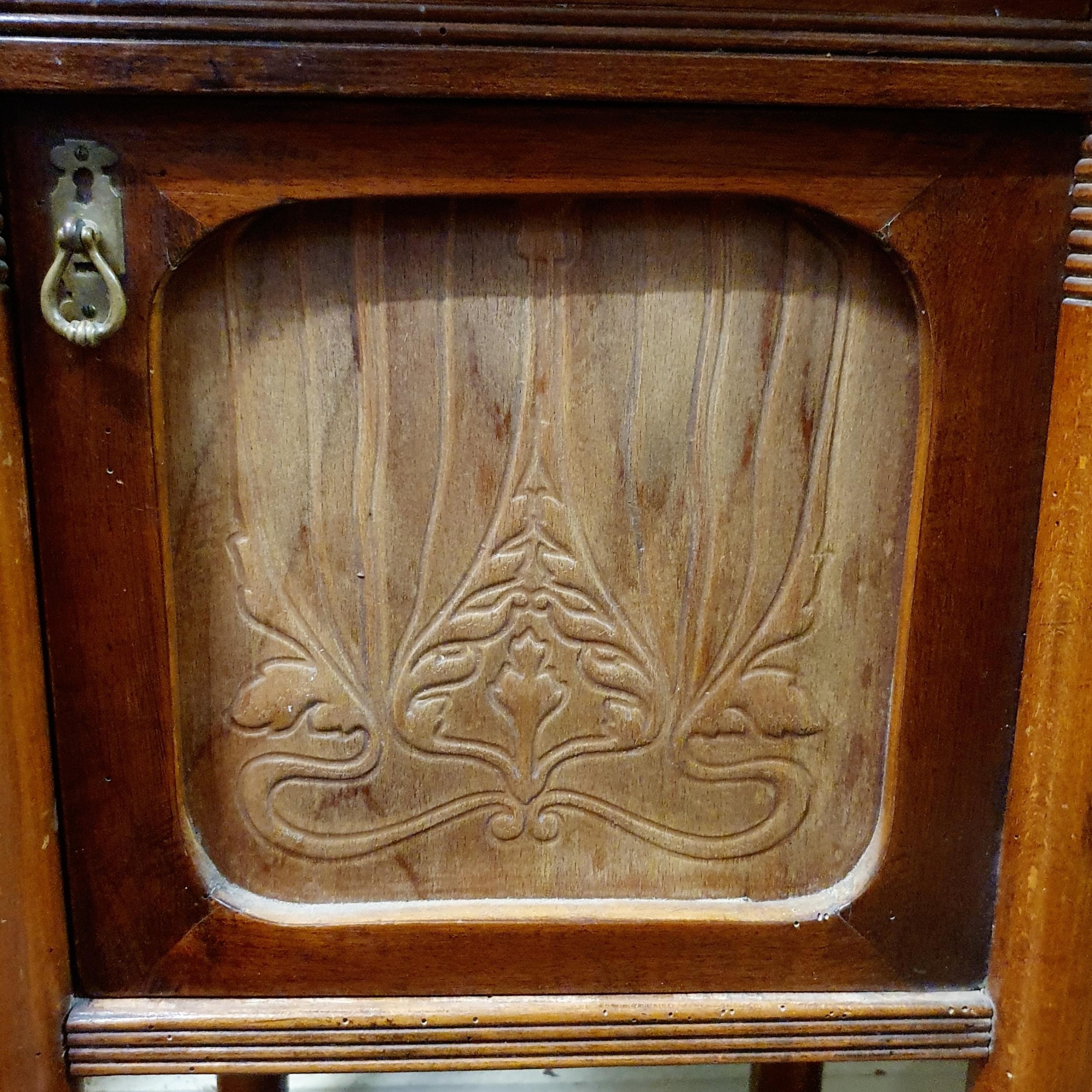 A pair of Thonet walnut marble top bedside cupboards, label verso, Jacob Josef Kohn of Wien, 40 cm - Image 3 of 5