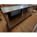 An oak and glass shop display cabinet, 184 cm wide