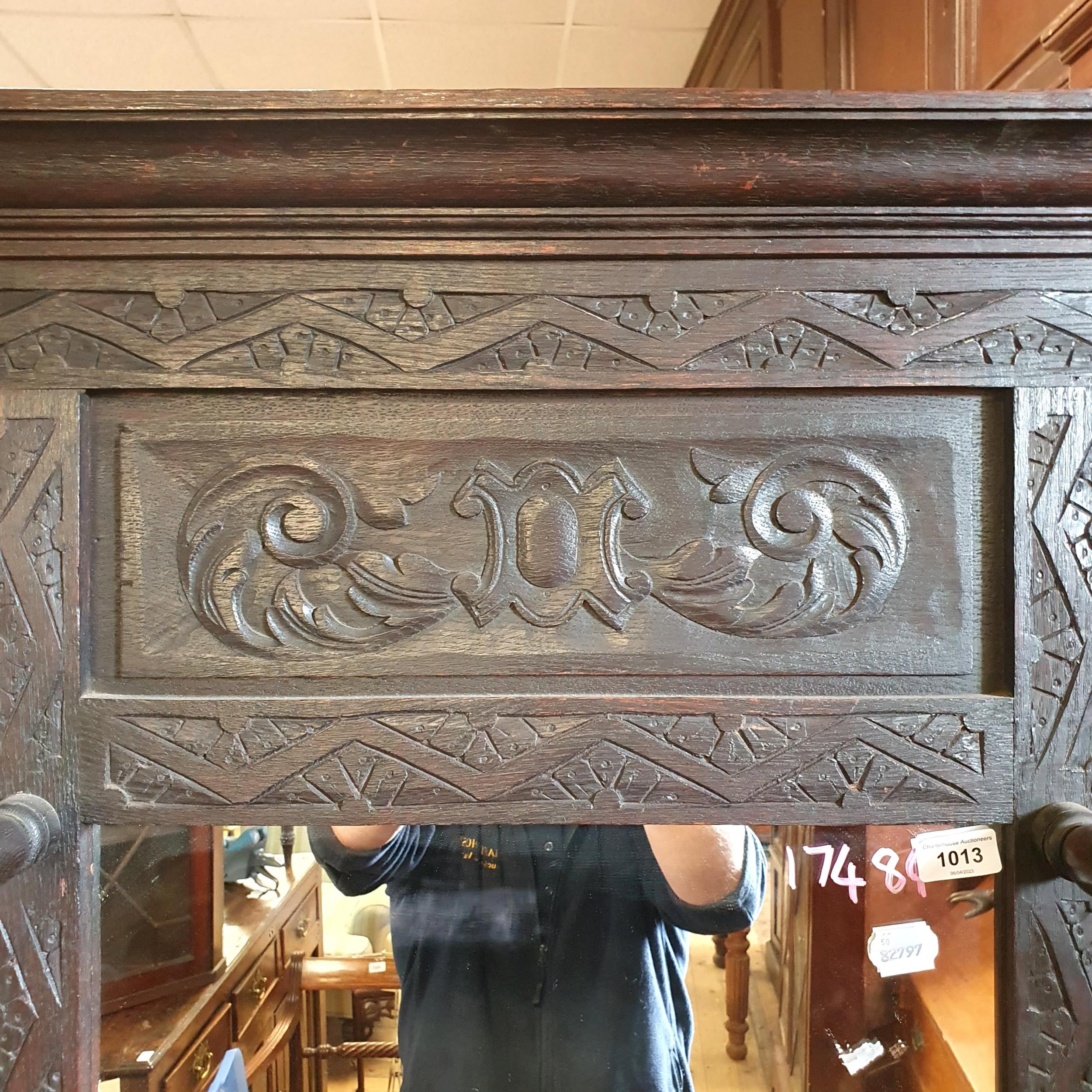 A late Victorian carved oak hall stand, 115 cm wide - Image 3 of 5