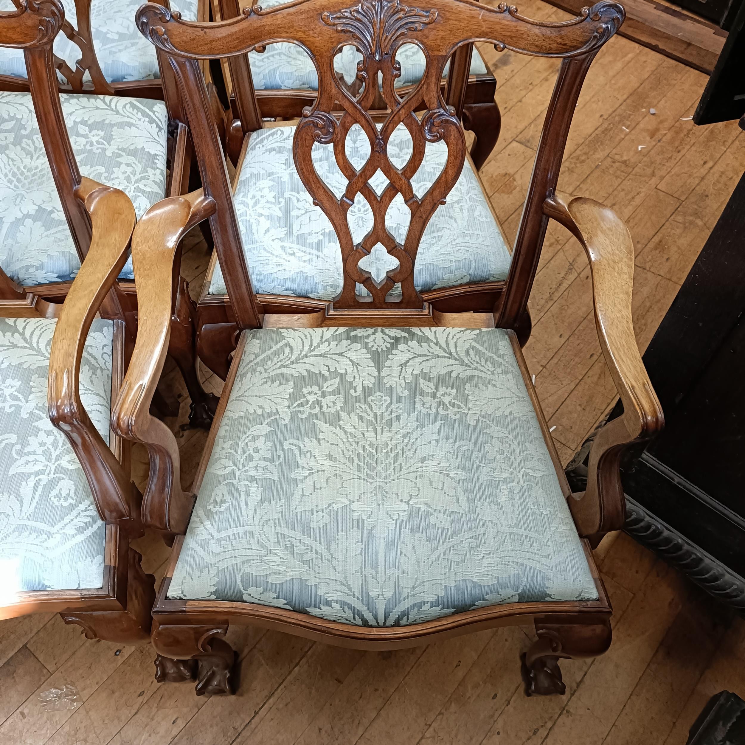 A set of six Chippendale style mahogany dining chairs with pierced splats, drop in seats, cabriole - Image 4 of 9