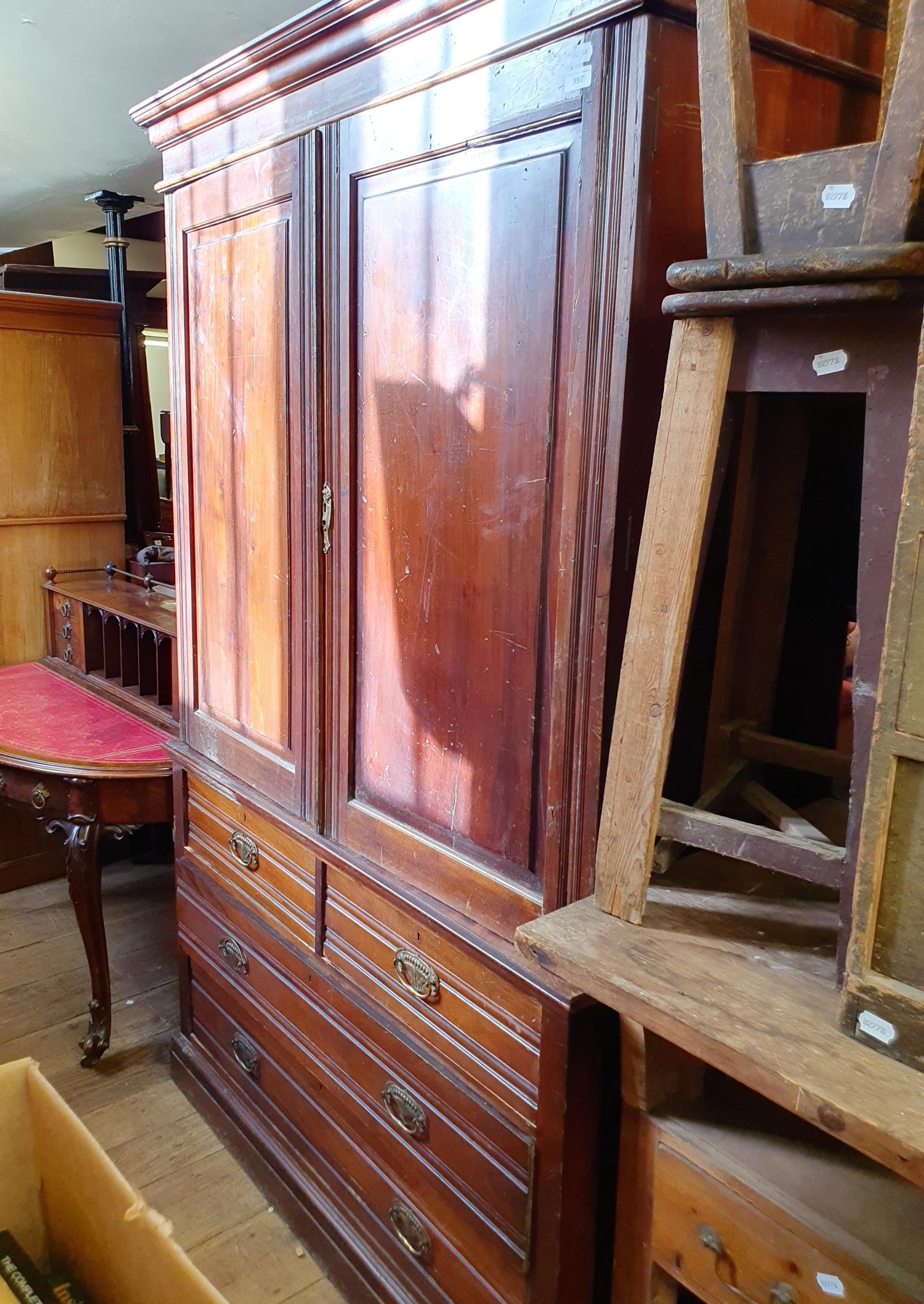 A walnut linen press, 128 cm wide In need of restoration, has been outside - Image 2 of 5