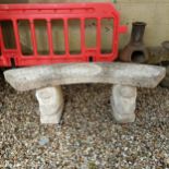 A composite stone garden bench with supports in the form of lions, 150 cm wide Height - 43 cm