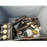 A large group of assorted motorcycle parts and other items (13 boxes) Provenance: From the estate of
