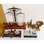 A Model 21A set of laboratory scales, two other sets, and a pair of kitchen scales (box)