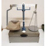 A set of Revecations Somerset County Council 5 kg laboratory scales, in a metal case, 42 cm wide