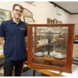 A set of Model 21B laboratory scales, in a mahogany case, 73 cm wide