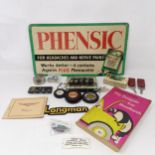 A Phensic (For Headaches and Nerve Pains) metal sign, 18 x 33 cm, a vintage Dunlop Tyres Built For