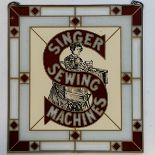 A Singer Sewing Machines painted glass advertising panel, 44.5 x 41 cm