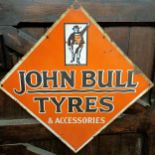 A John Bull Tyres & Accessories double sided enamel sign, 71 x 71cm Some loss and chips see