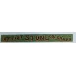 A glass advertising sign, Artist Stone Colorman (sic), 15 x 114 cm