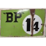 A large BP 1'4 enamel sign, approx. 92 x 153 cm You can see where it has been previously folded over
