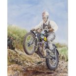 Roy Barrett, Geoff Smith on a BSA, watercolour, signed, 42.5 x 34 cm From the estate of the late Roy
