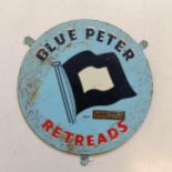 A Blue Peter Retreads metal sign, 34.5 cm diameter A little surface rust and scratching