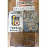 A Drain and Refill with Texaco Motor Oil enamel sign, general loss and bent, 76 x 90 cm, a No