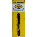 A Duckham's 20-50 forecourt enamel thermometer, 91.5 x 33 cm Some loss and chips, thermometer