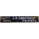 An J H Swaffield Service Depot Yeovil enamel sign, 20 x 123 cm General scratches, chips and wear -