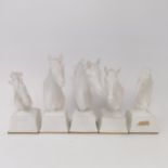 A set of five Royal Worcester horse head busts, on square bases, the tallest 14 cm high No chips,