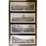 A set of four hunting prints, Fox Hunting, 26 x 72 cm (4) One has lost its glass, frames in poor