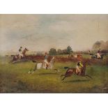 Herring , steeplechase scene, oil on board, signed, 19 x 26 cm, and its pair (2) Over cleaned, large