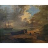 19th century, English school, smugglers on a beach, oil on board, 33 x 40 cm Handwritten label