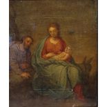 19th century, Italian school, Mary, Joseph and Christ, 25 x 20 cm In need of extensive restoration