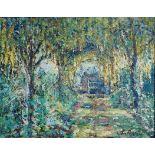 John Patterson, The Laburnum Shaded Path, oil on canvas, signed, inscribed verso, 35 x 45 cm All