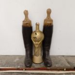 A pair of vintage riding boots and stretchers, a novelty World Cup bottle, and a fishing rod (4)