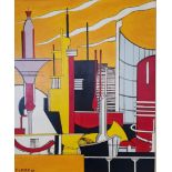 After Fernand Leger (1881-1955) a city skyline, oil on board, bears a signature and date '47, 71 x