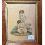 English school, 19th century, study of two children, watercolour, 16 x 12 cm, in a satinwood