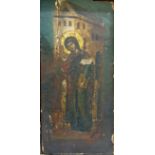 Russian school, an icon, oil on board, highlighted in gilt, 23 x 11 cm Various losses most notable