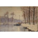 20th century, Continental school, winter landscape, indistinctly signed and dated 1919, 35 x 62 cm